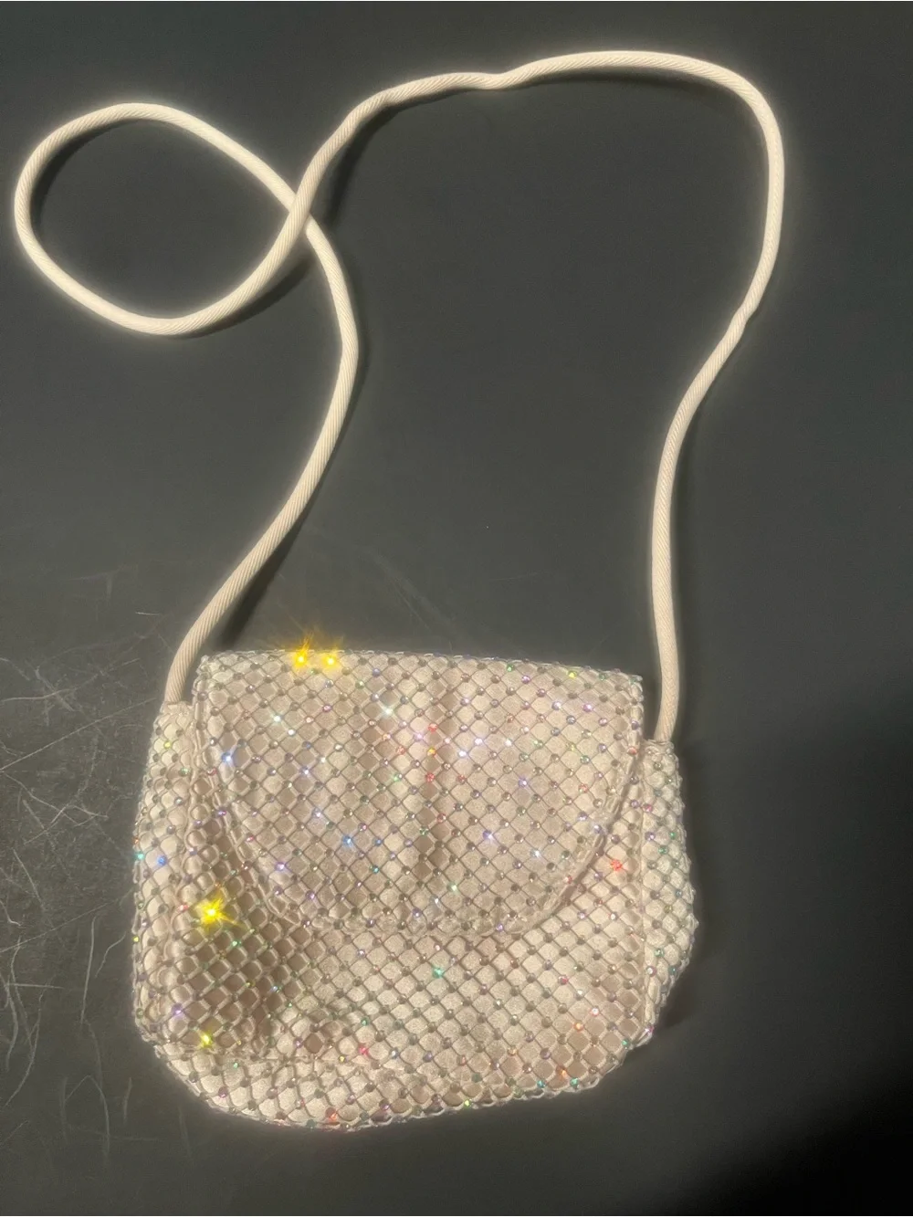 Zara Rhinestone Mesh Crossbody Bag - Ivory